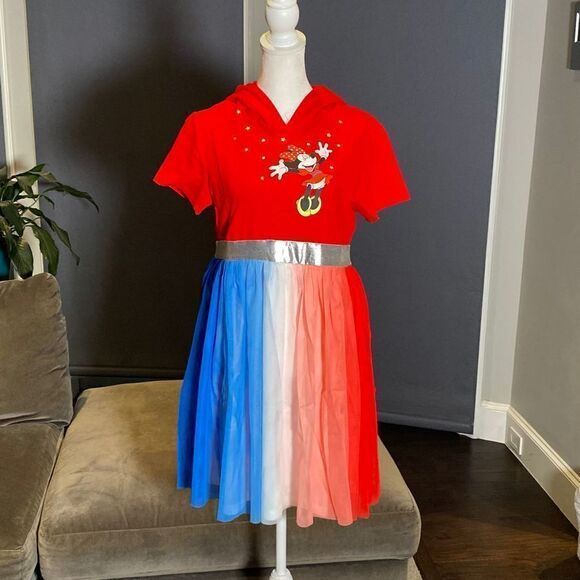 Kids Disney Minnie Mouse Dress with Hood Red White & Blue Size XXL NEW - Picture 8 of 12